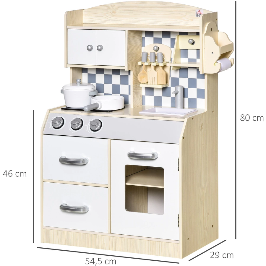 HOMCOM Kinderküchen mit Kochgeschirrzubehör bunt
