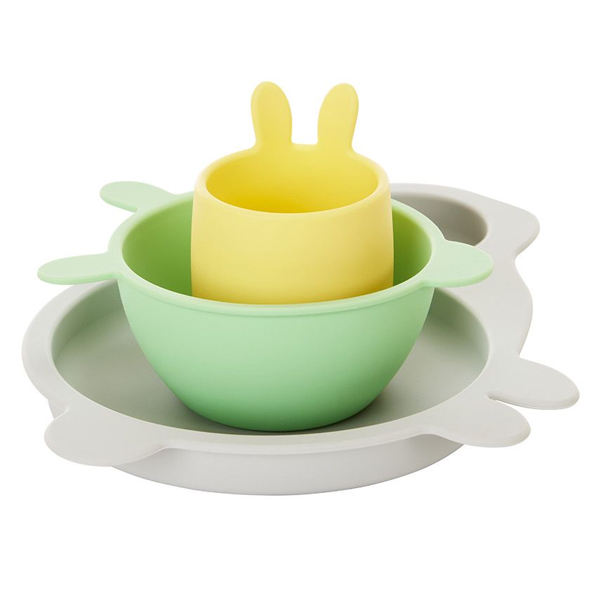 Set repas en silicone Beige - Ecru