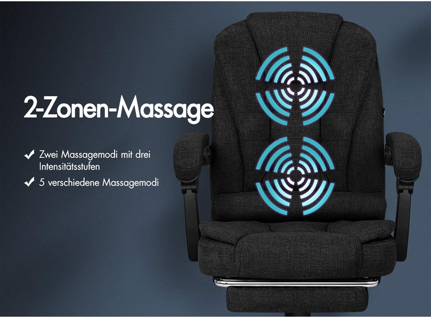 ALFORDSON Chair Bürostuhl, Computer-Schreibtischstuhl, Gaming-Drehstuhl für Computer-Arbeitstisch, ergonomisches Hochlehnerkissen, Lordosenstütze mit Rollen, Leinen, Schwarz