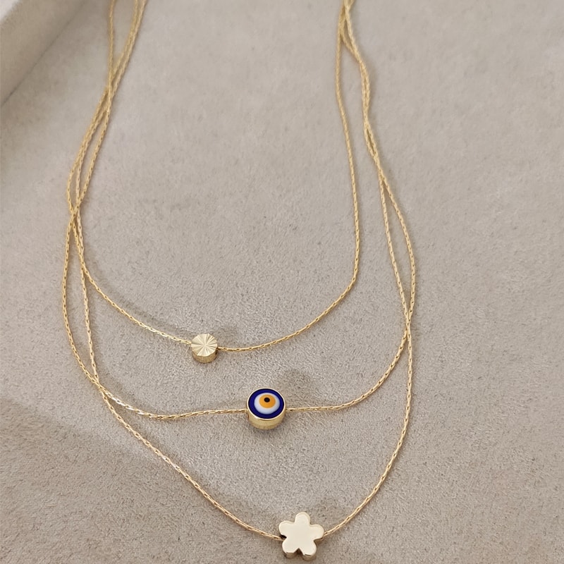 Collier - Laiton plaqué - Perles œil protecteur & étoile