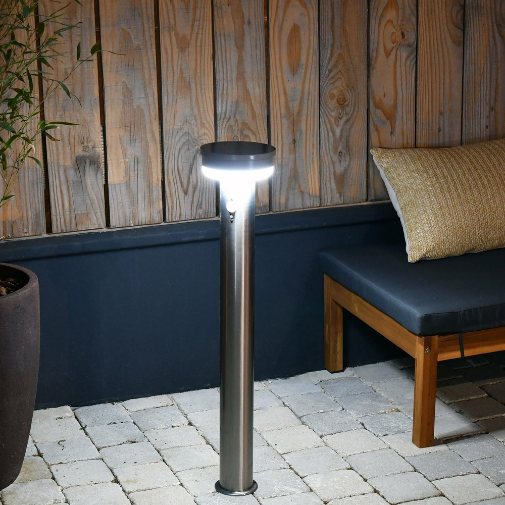 Balise solaire grise inox - à détection de mouvements - 600 lumens - 3 modes d'éclairage