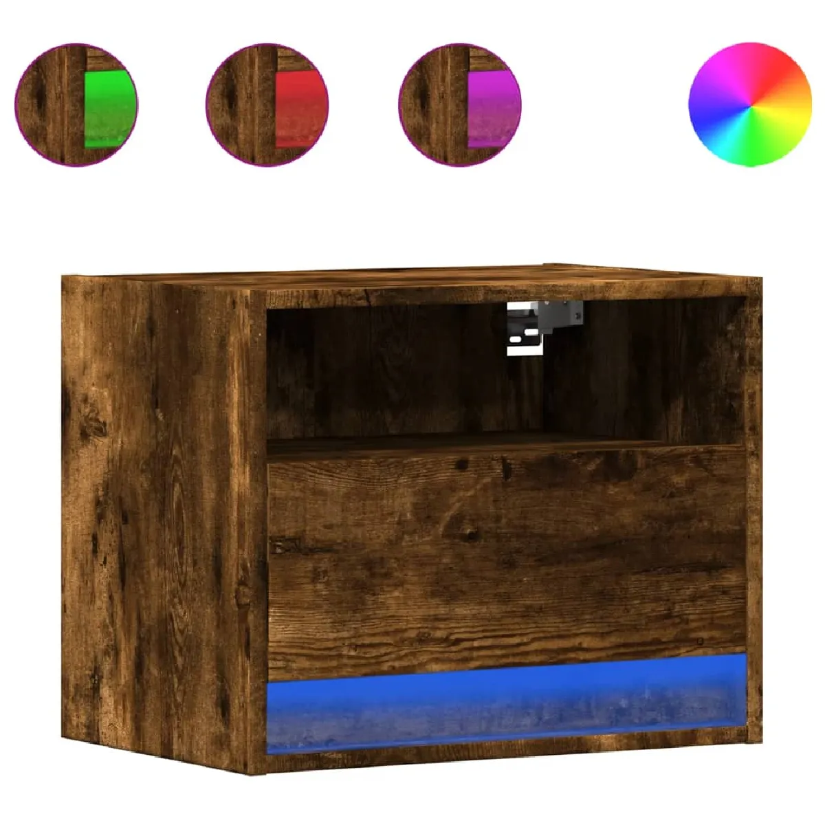 vidaXL Table de Chevet Murale LED - Chêne Fumé