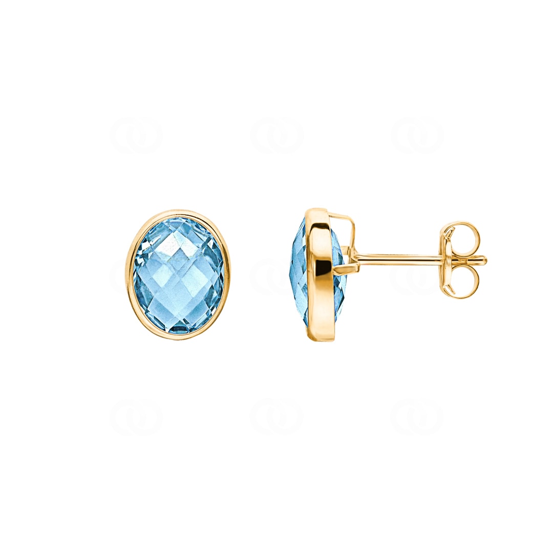 Ohrstecker 750/18 K Gelbgold mit Blautopas oval