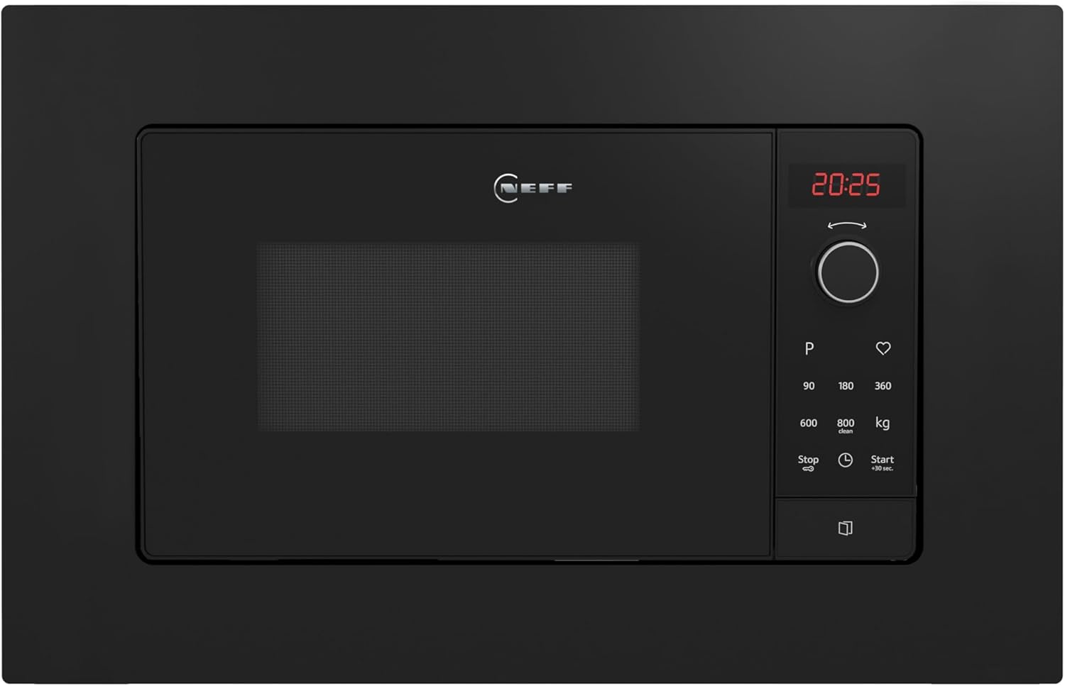 NEFF HLAWG26S3, N 50, Einbau-Mikrowelle ohne Grill, Automatikprogramme, Easy Clean Selbstreinigung, Einfache Bedienung durch Drehknebel und LED-Display Plus, Ideal für Hocheinbau mit Drehtür, Schwarz