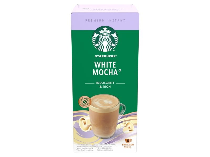Starbucks Instant Kaffee White Mocha 5 Stück Getränkepulver mit löslichem Kaffee. Weisse-Schokolade-Geschmack.