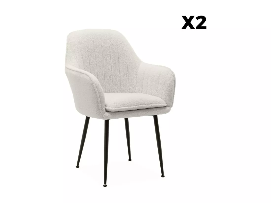 Lot de 2 fauteuils en bouclette et pieds en métal noir mat. Shella L 57 x P 59 x H 84.5