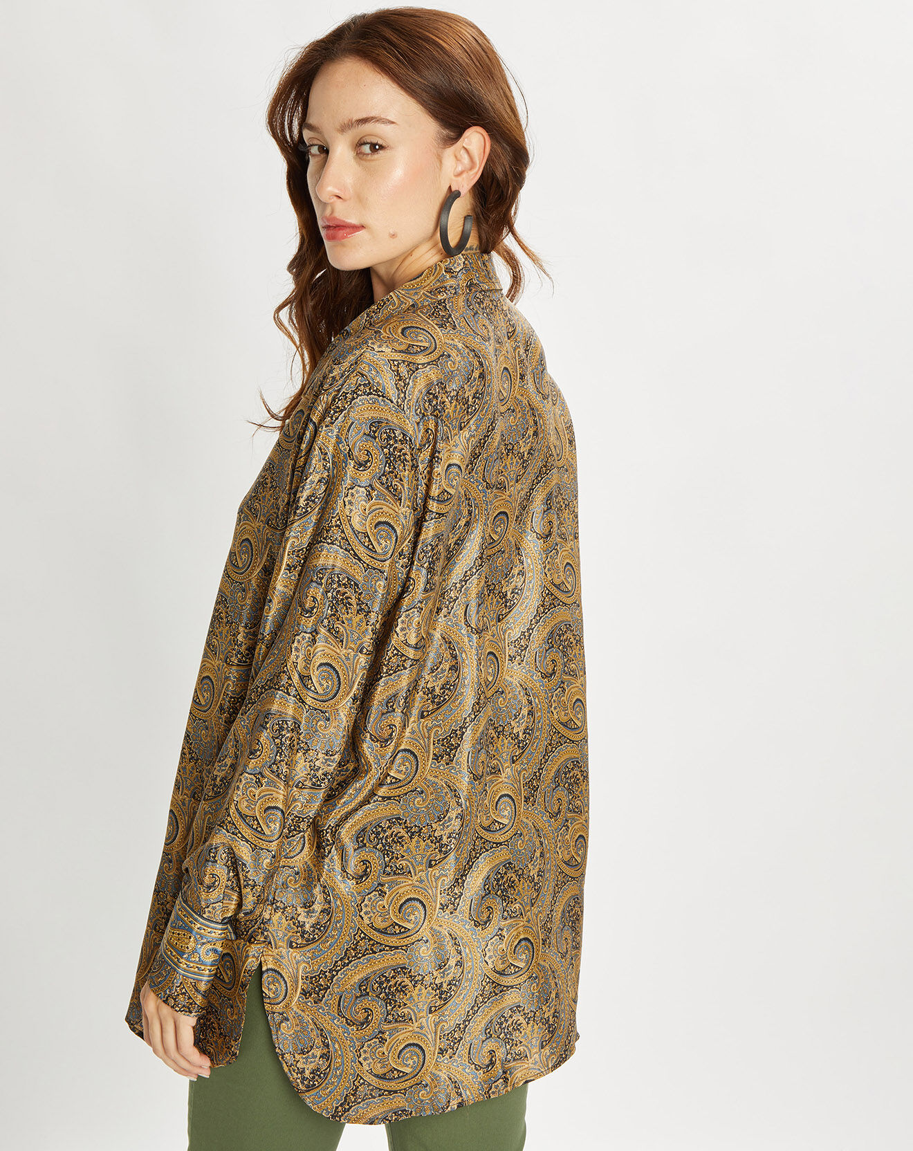 Lauren Vidal Chemise en Soie mélangée Sasha marron/bleu