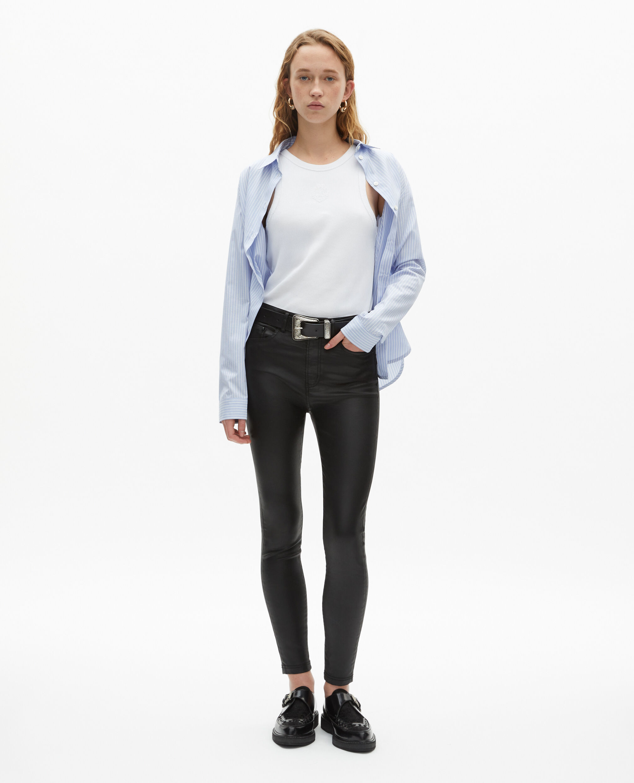 Jean slim effet cuir noir