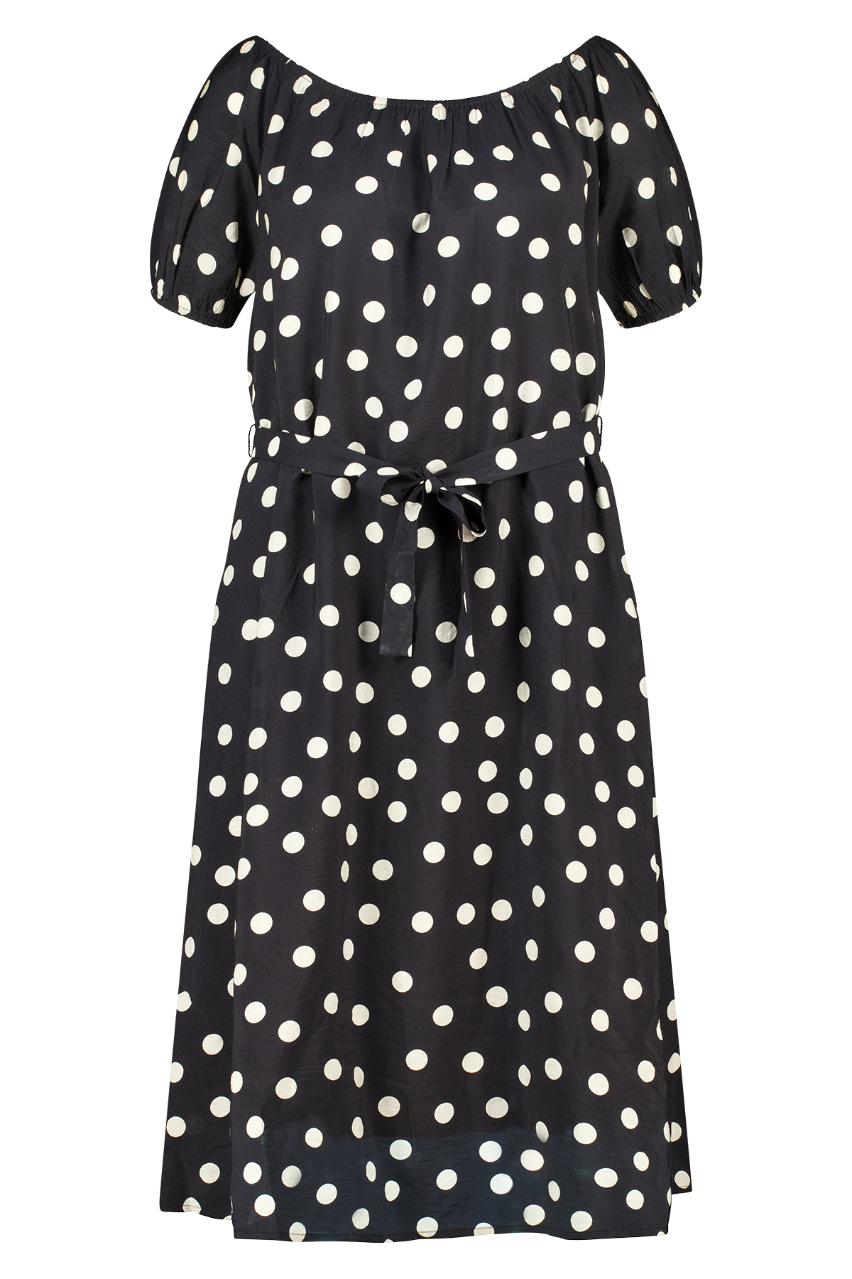 Midi jurk met stippen Multi zwart-wit