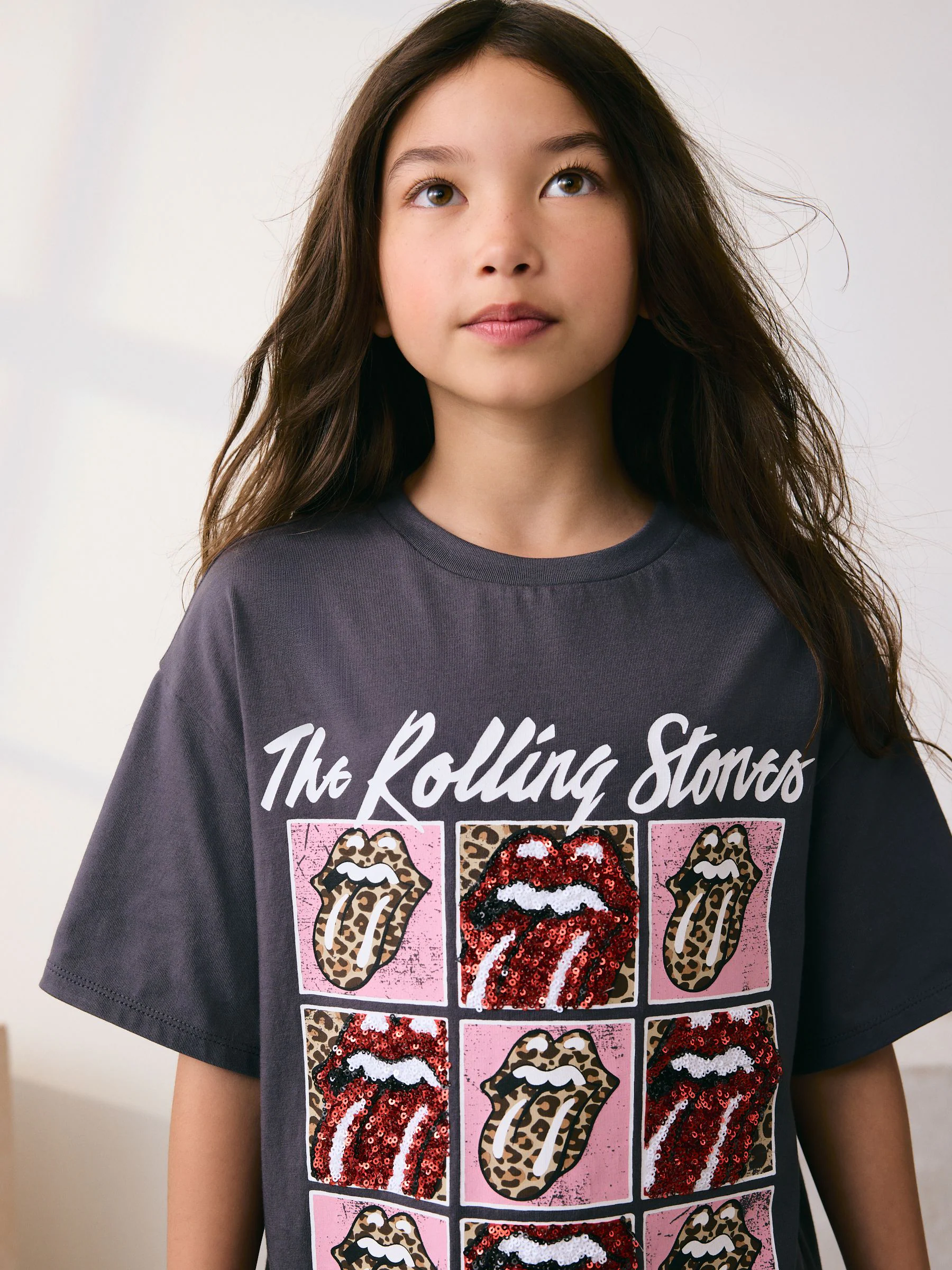 Antraciet - The Rolling Stones - T-shirt met pailletten (3-16jr)