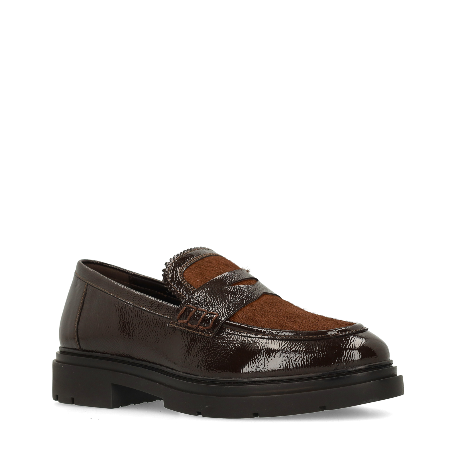 Bruine lakleren loafers met pony hair