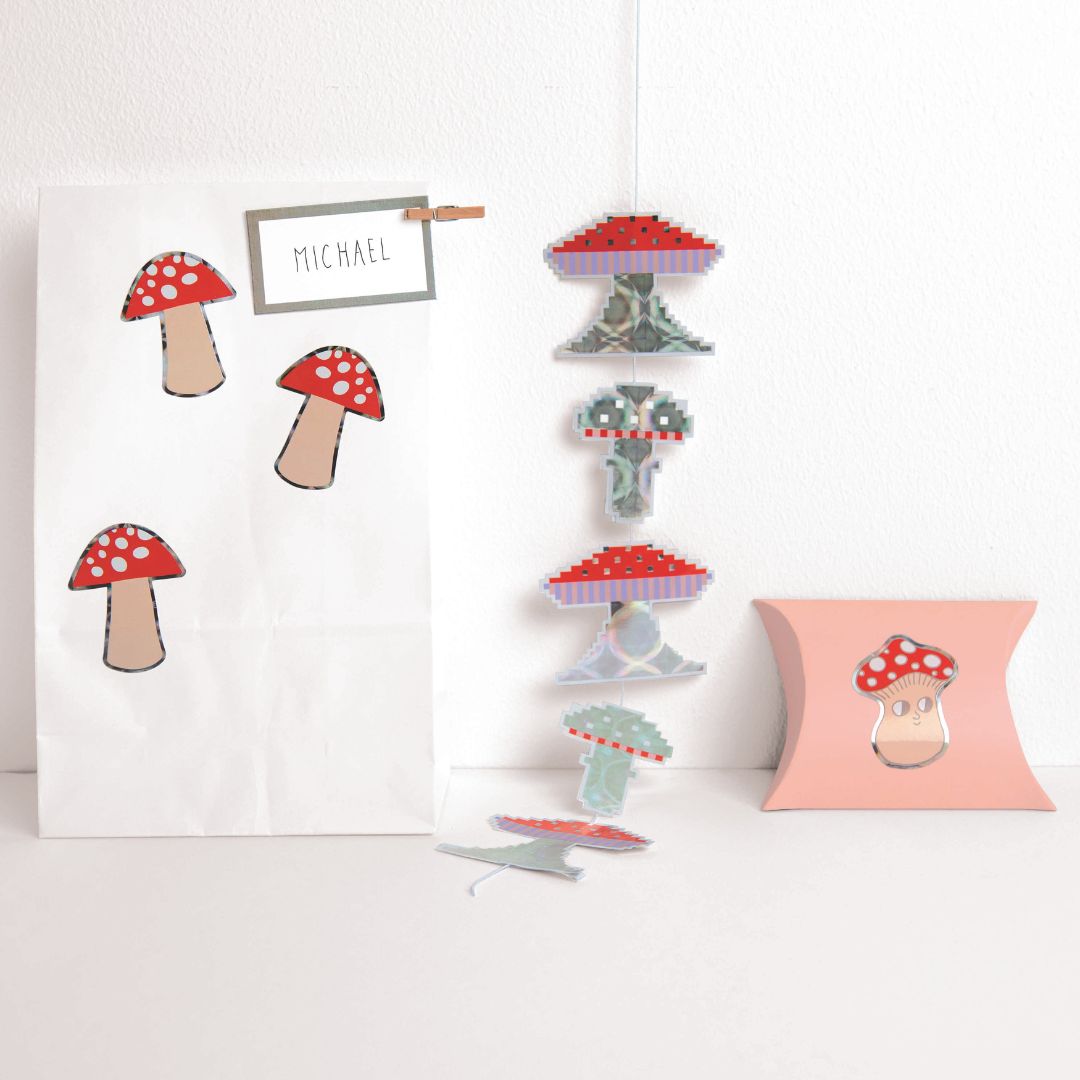 Rol stickers - grote paddenstoelen