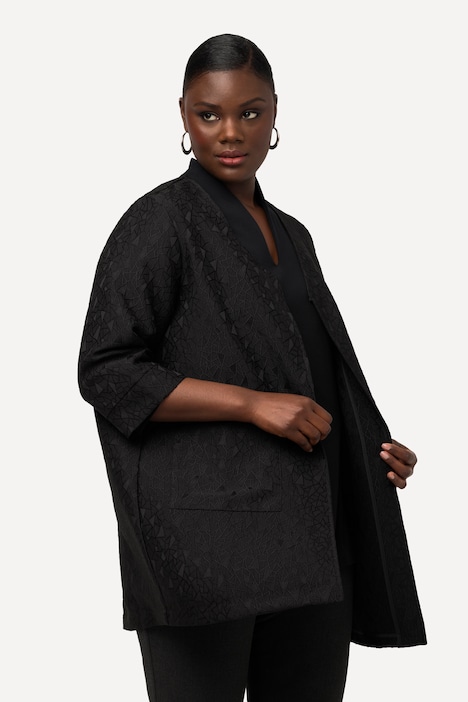 Brokat-Jacke, Hakenverschluss, V-Ausschnitt, 3/4-Arm