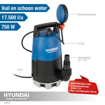Hyundai dompelpomp 750W schoon/vuil