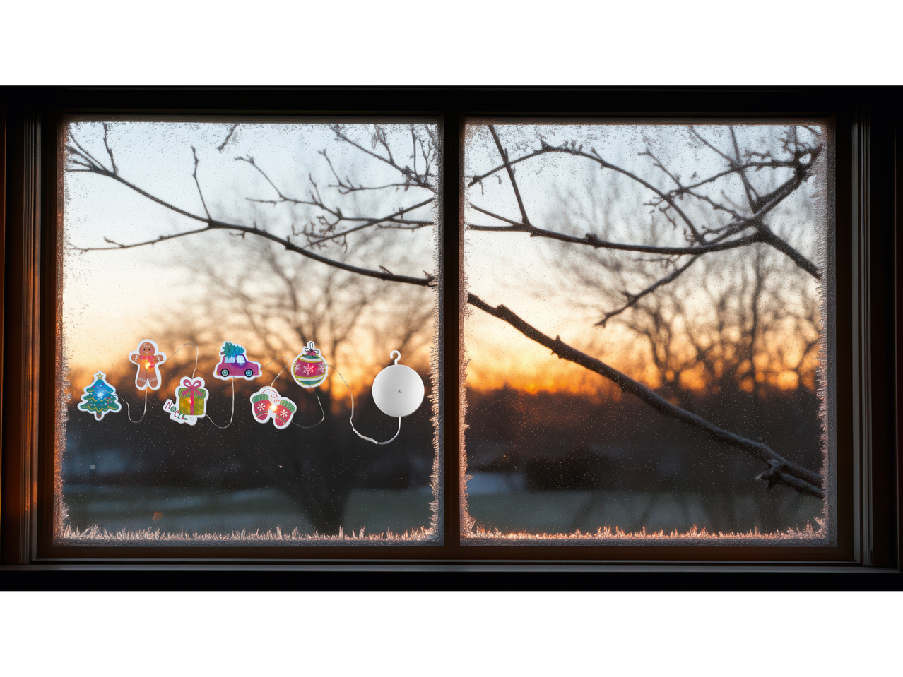 Kerstraam stickers met verlichting