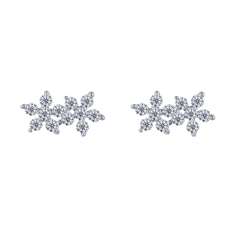 Boucles d'Oreilles Argent Deux Petites Fleurs de Strass
