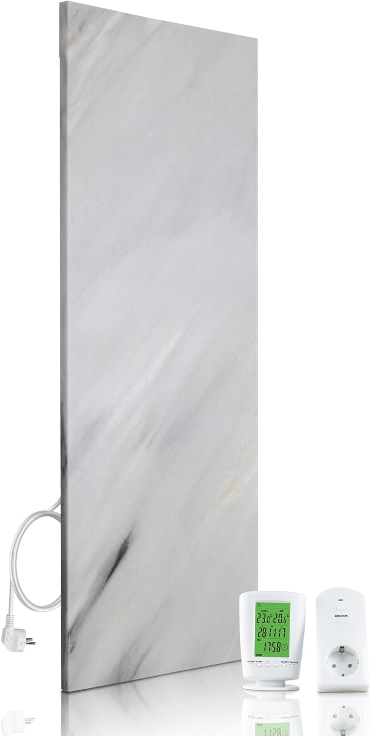 Naturstein Infrarotheizung 800 Watt Bianco – Massive Wandheizung aus echtem Naturstein, energiesparend & leise, inkl. Digitalthermostat, Made in Germany mit 5 Jahren Garantie