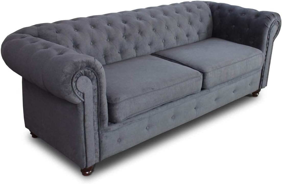Sofnet Sofa Chesterfield Asti 3-Sitzer, Couch 3-er, Glamour Design, Couchgarnitur, Sofagarnitur, Holzfüße, Polstersofa - Wohnzimmer (Schwarz (Capri 19))