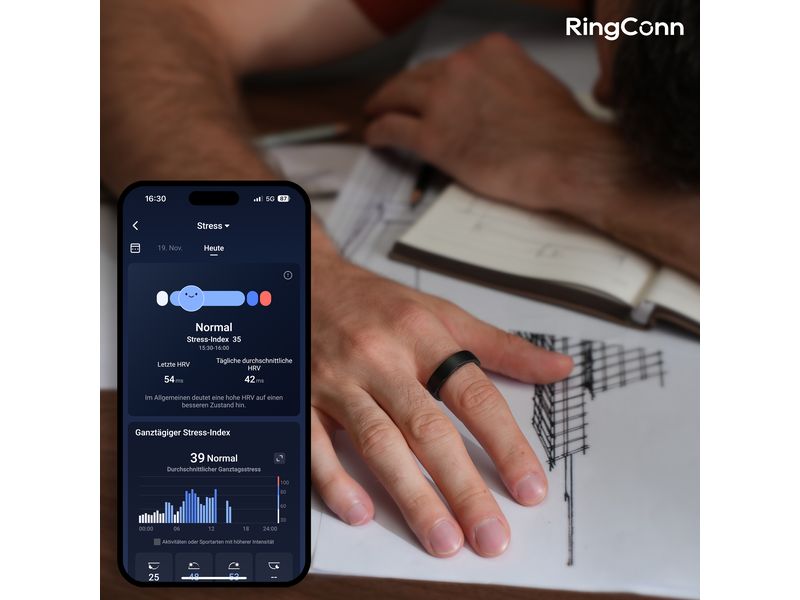 RingConn Smart Ring, Gen 2, Grösse 13, Moonlight Silver Gesundheitstracker