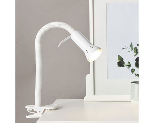Klemlamp, 1-lichts, H 52 cm, flexibel, wit