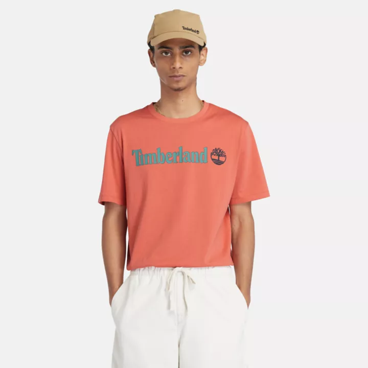 T-shirt à logo linéaire pour homme en orange clair