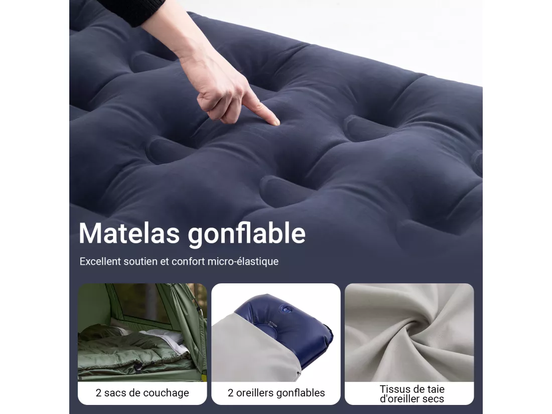 SoBuy Tente de Camping 4 en 1 Pliable Lit Surélevé, Toit, Sac de Couchage, Matelas Gonflable -2 Personnes - Idéal pour Randonnée, Festival et Plein Air OGS32-L-GR