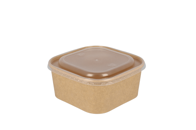 Vierkante maaltijdbak karton 650ml Kraft