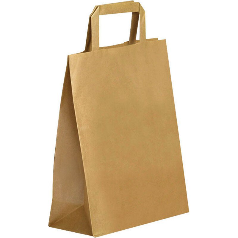 Sacs ECO kraft brun poignées plates 28 x 22 x 10 cm - Carton de 250