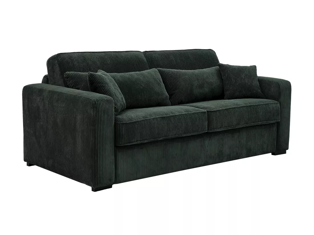 Canapé 4 places convertible express en velours côtelé vert - Couchage 160 cm - Matelas 16 cm - MONDOVI