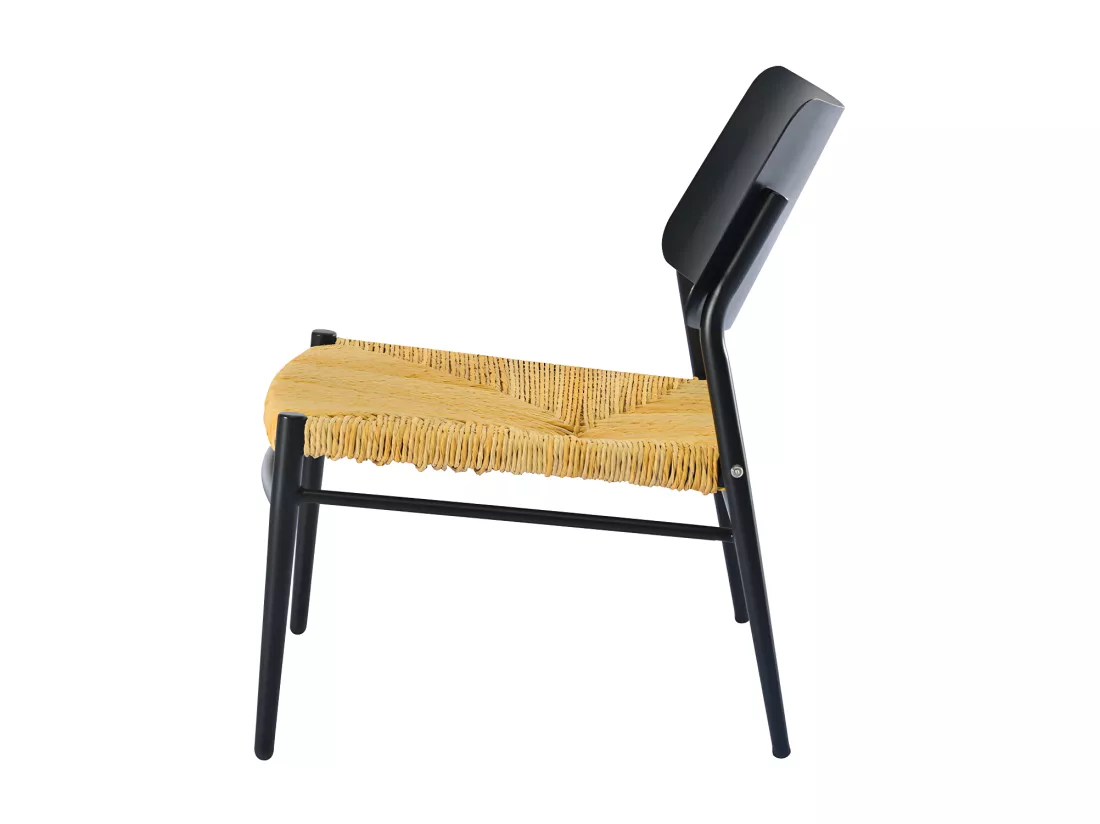 Lot de 2 fauteuils de jardin en aluminium - avec une table basse - tapis en rotin PE - Noir