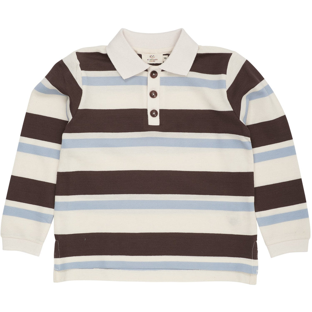 Køb COPENHAGEN COLORS Dusty Blue Combi Striped Pique Polo Bluse