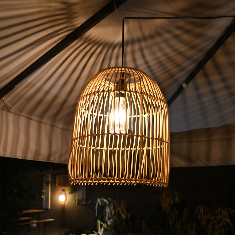 Lustre solaire canari - ampoule filament remplaçabe - blanc chaud - matérieaux naturels - chromex
