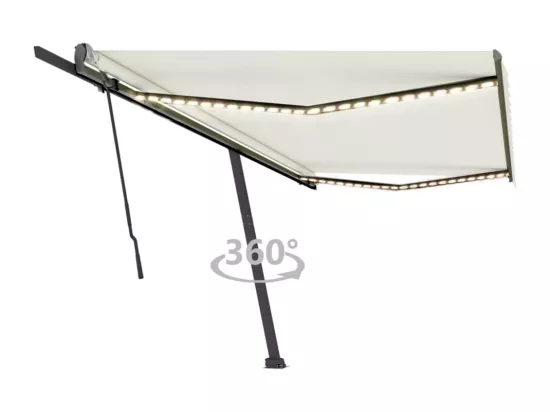 Auvent manuel rétractable avec LED 500x300 cm Crème