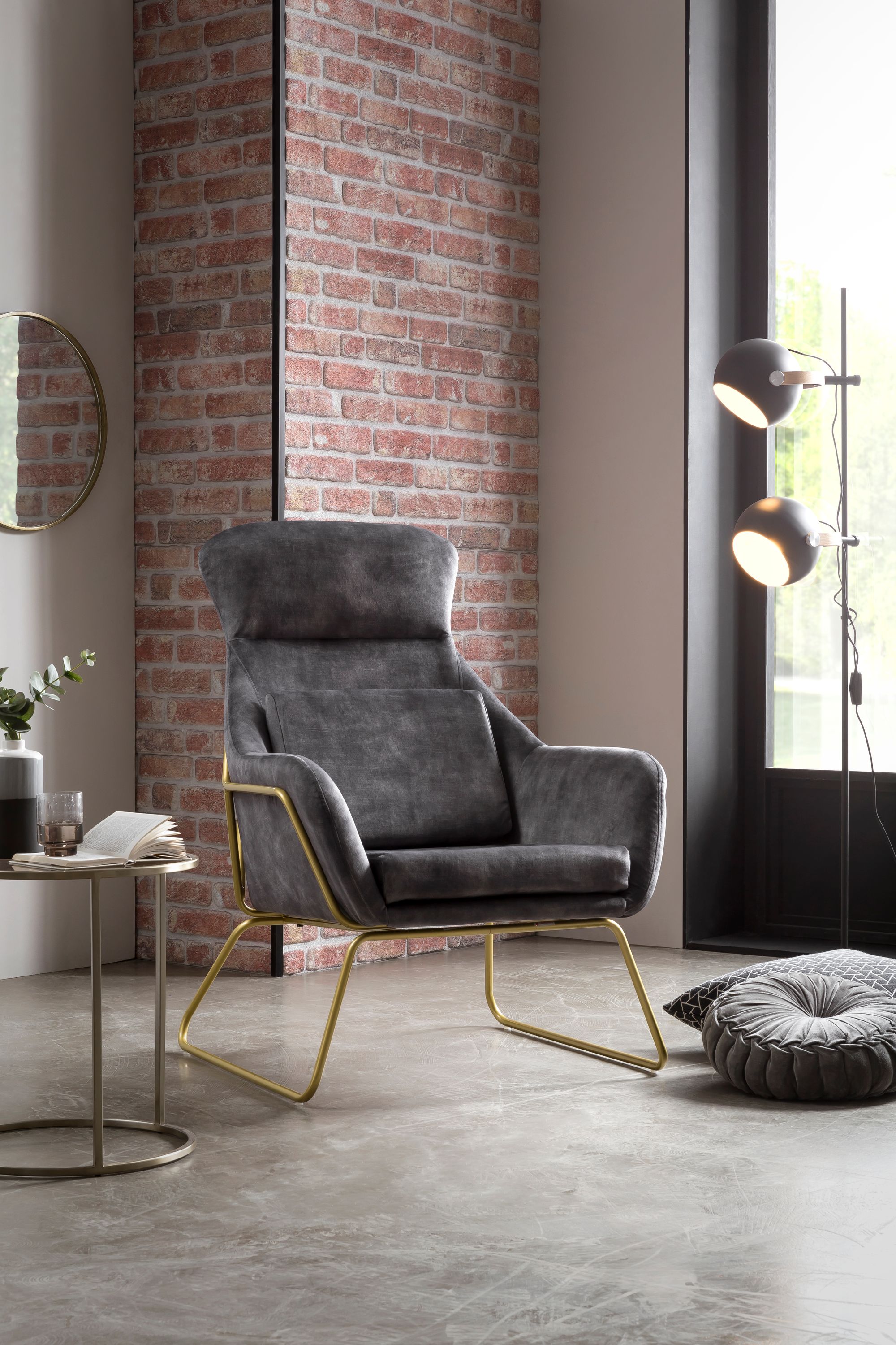 Relaxsessel Samtvelours Grau Sessel Polstersessel Ohrensessel Loungesessel