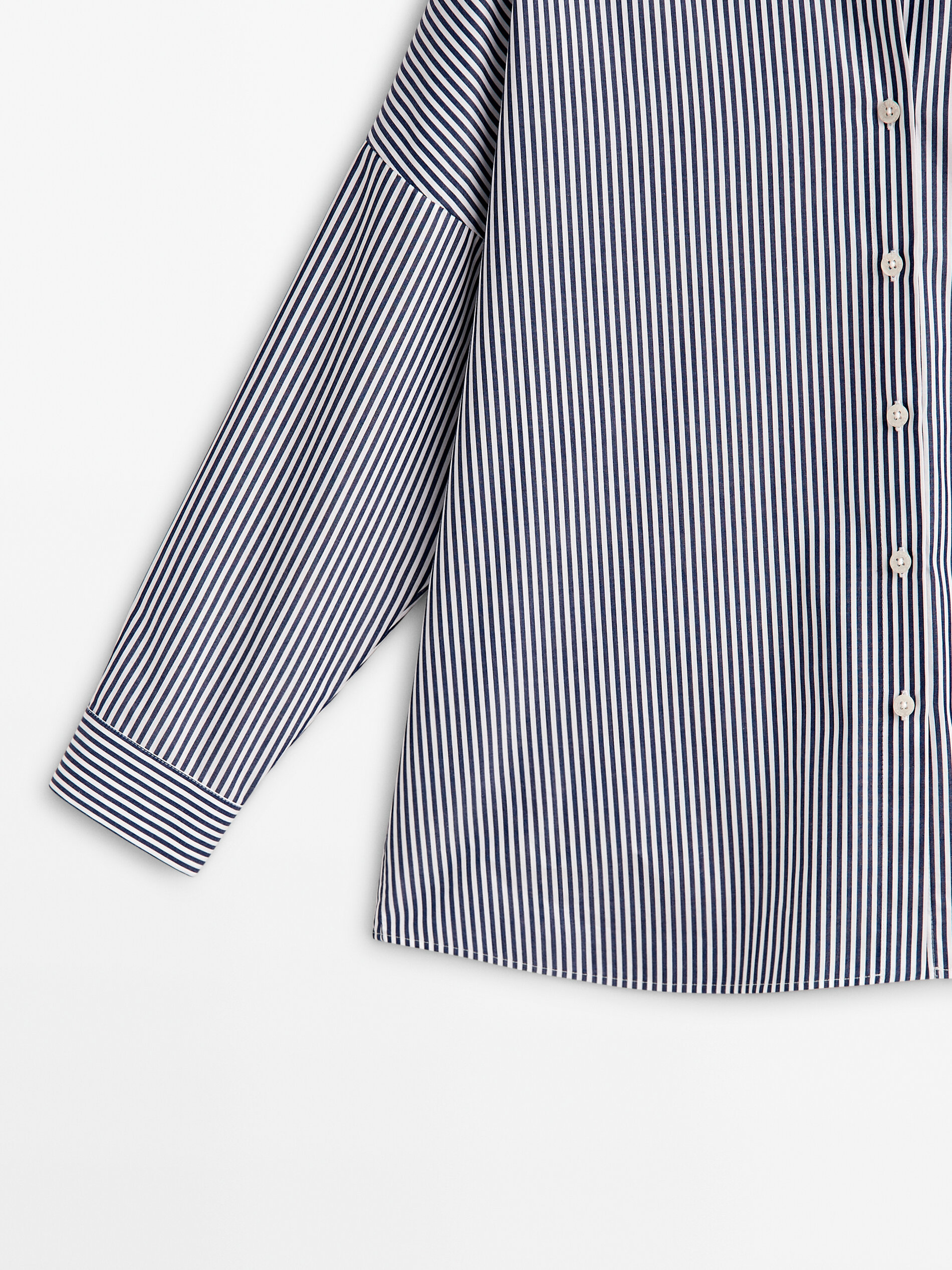 Camisa rayas popelín abertura -Studio - AZUL MARINO