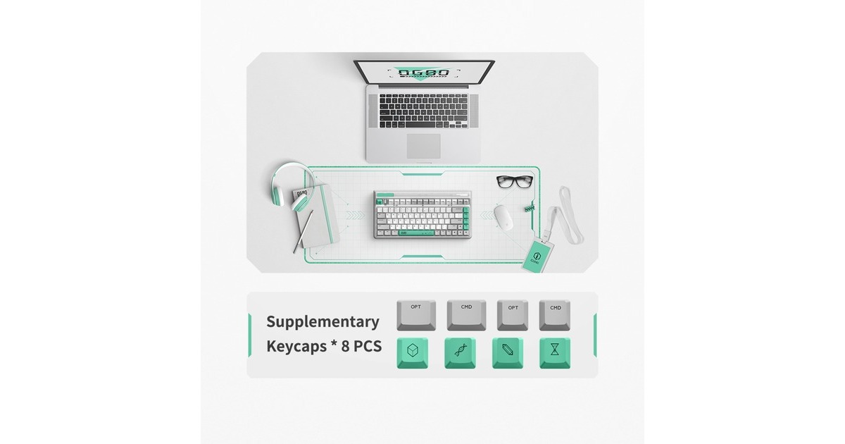 IqunixOG80 Wormhole Wireless Mechanical Keyboard, gaming toetsenbord  (Grijs/groen, US lay-out, Cherry MX Brown, RGB leds, 80% (TKL), Hot-swappable, PBT, 2.4GHz | Bluetooth 5.1 | USB-C)