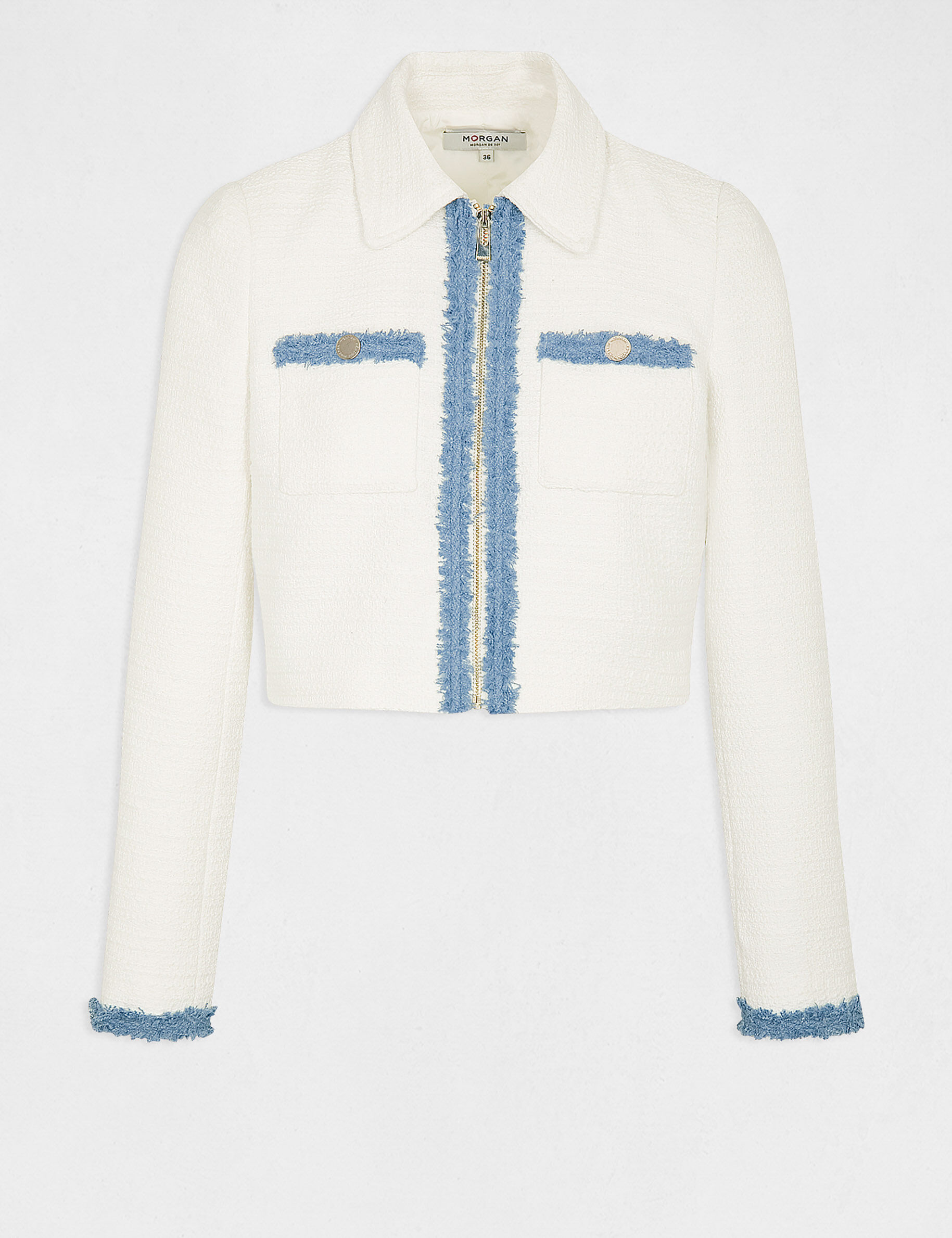 Veste droite zippée ecru femme - ecru