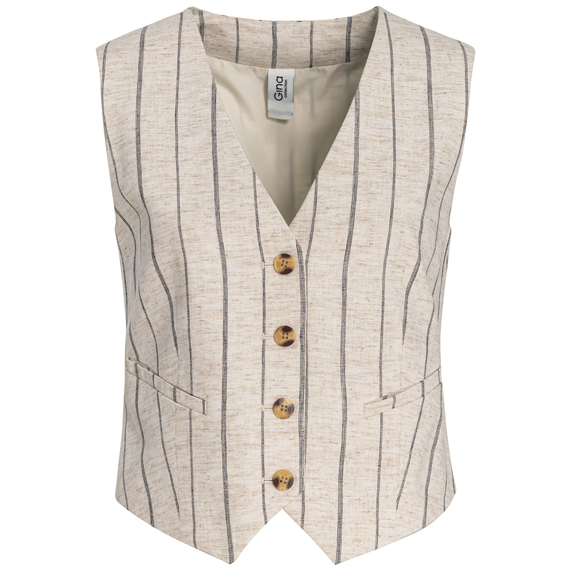 Gina Collection Damen Leinen-Weste mit Streifen creme