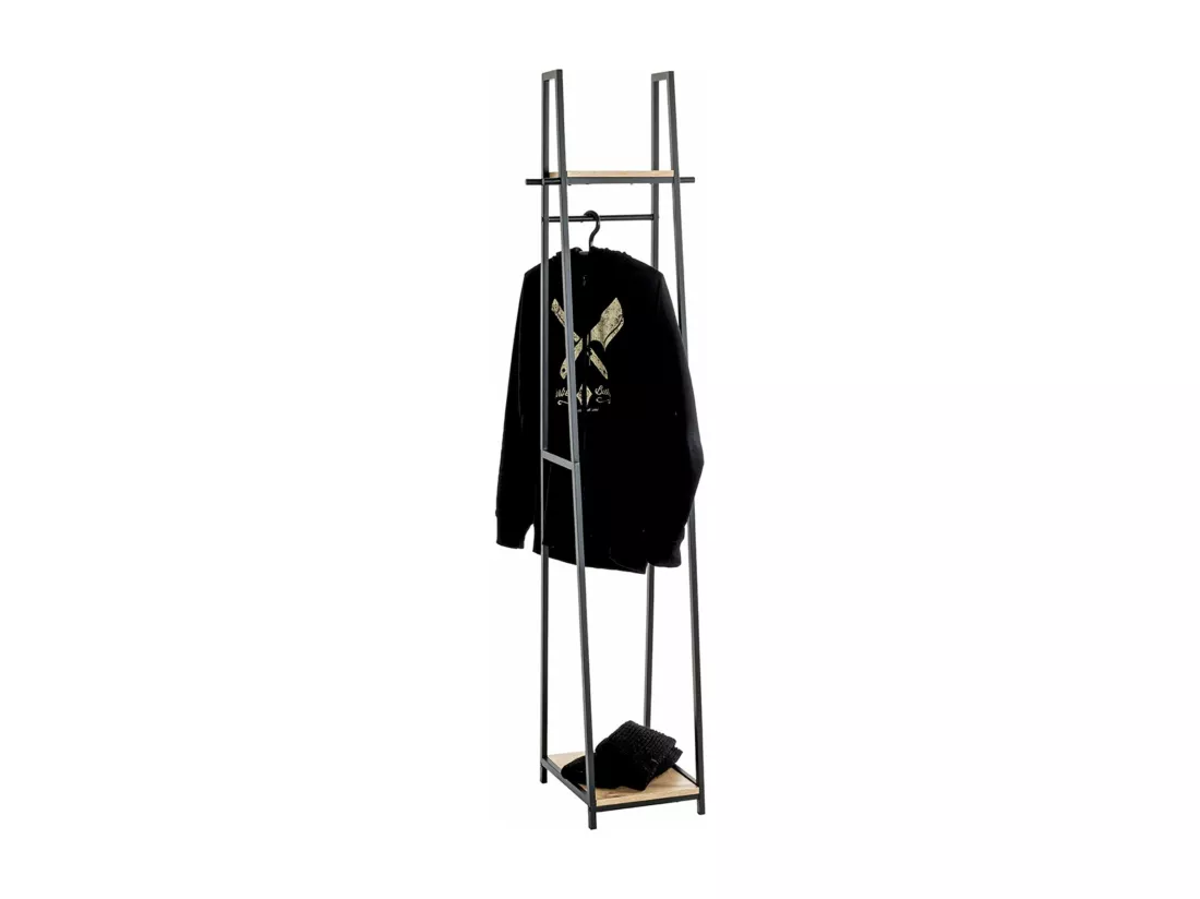 Porte-manteau en bois coloris chêne et métal coloris noir -longueur 38 x profondeur 40 x hauteur 166 cm