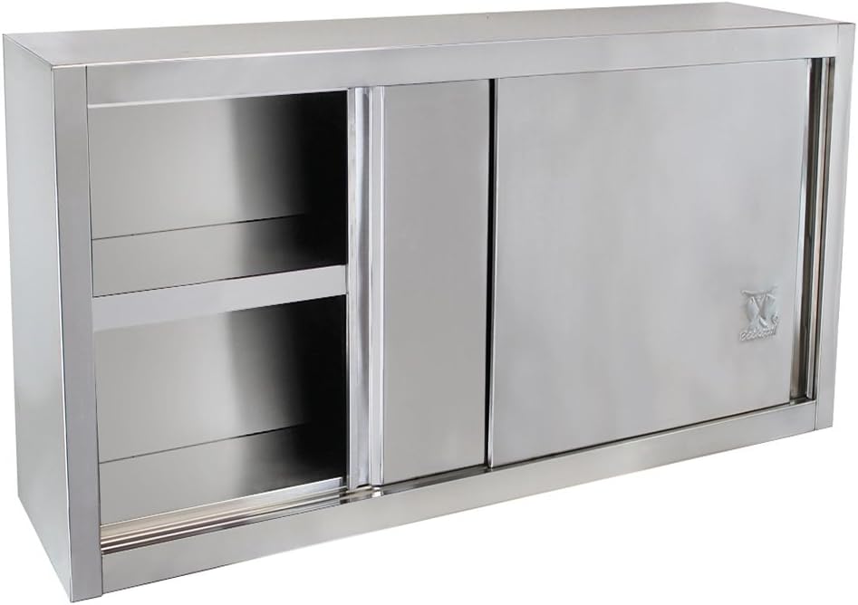 Beeketal 'BWS100' Gastro Küchen Wandhängeschrank aus Edelstahl mit auf Rollen gelagerte Schiebetüren, Hängeschrank mit fest verbautem Einlegeboden - Außenabmessungen (L/B/H): ca. 1000 x 400 x 650 mm