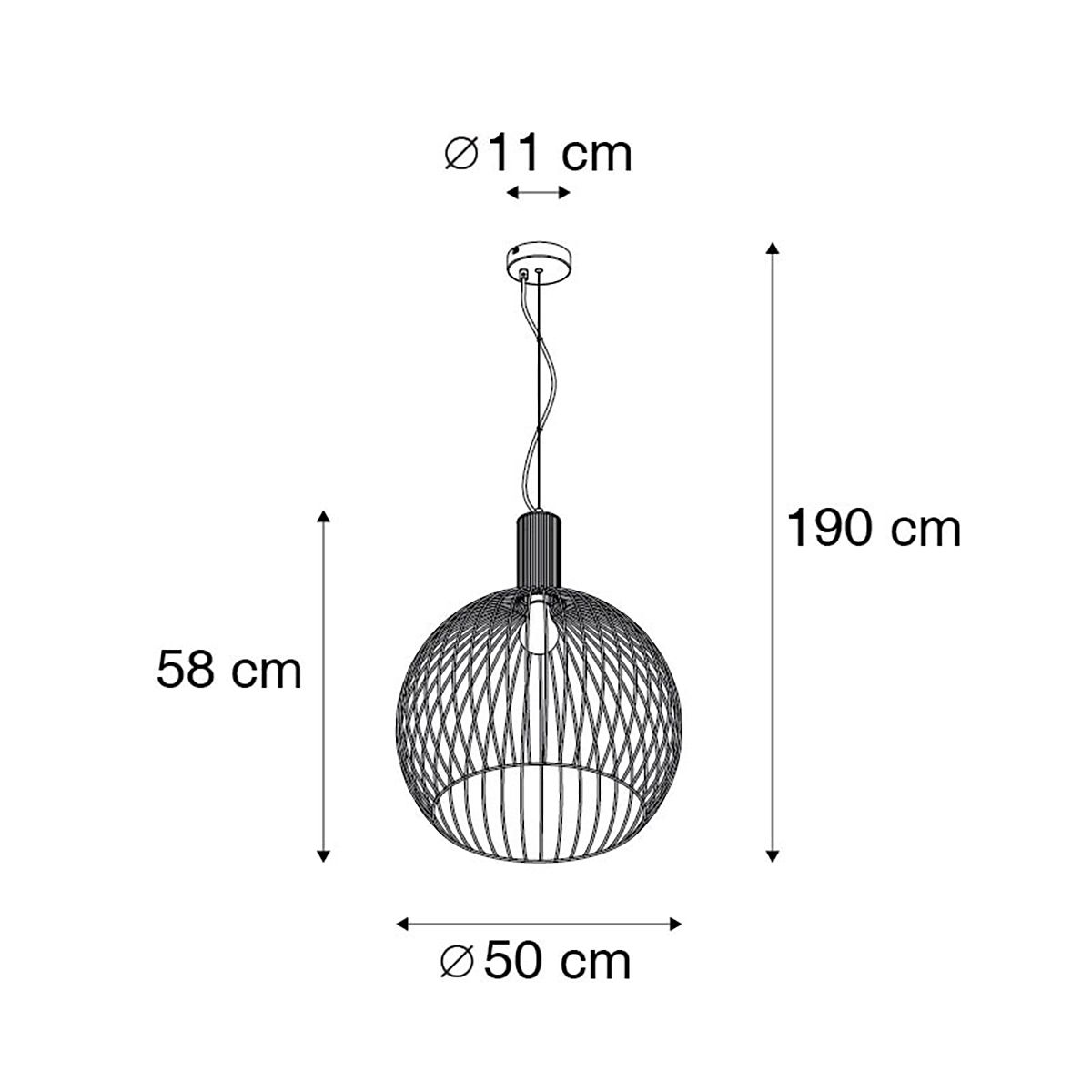 Smart ronde hanglamp zwart 50 cm incl. Wifi G95 - Dos