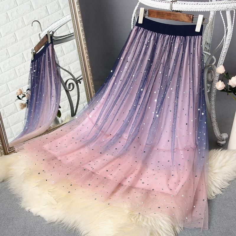 Sisyphi - Hoge taille glitter midi A-lijn rok