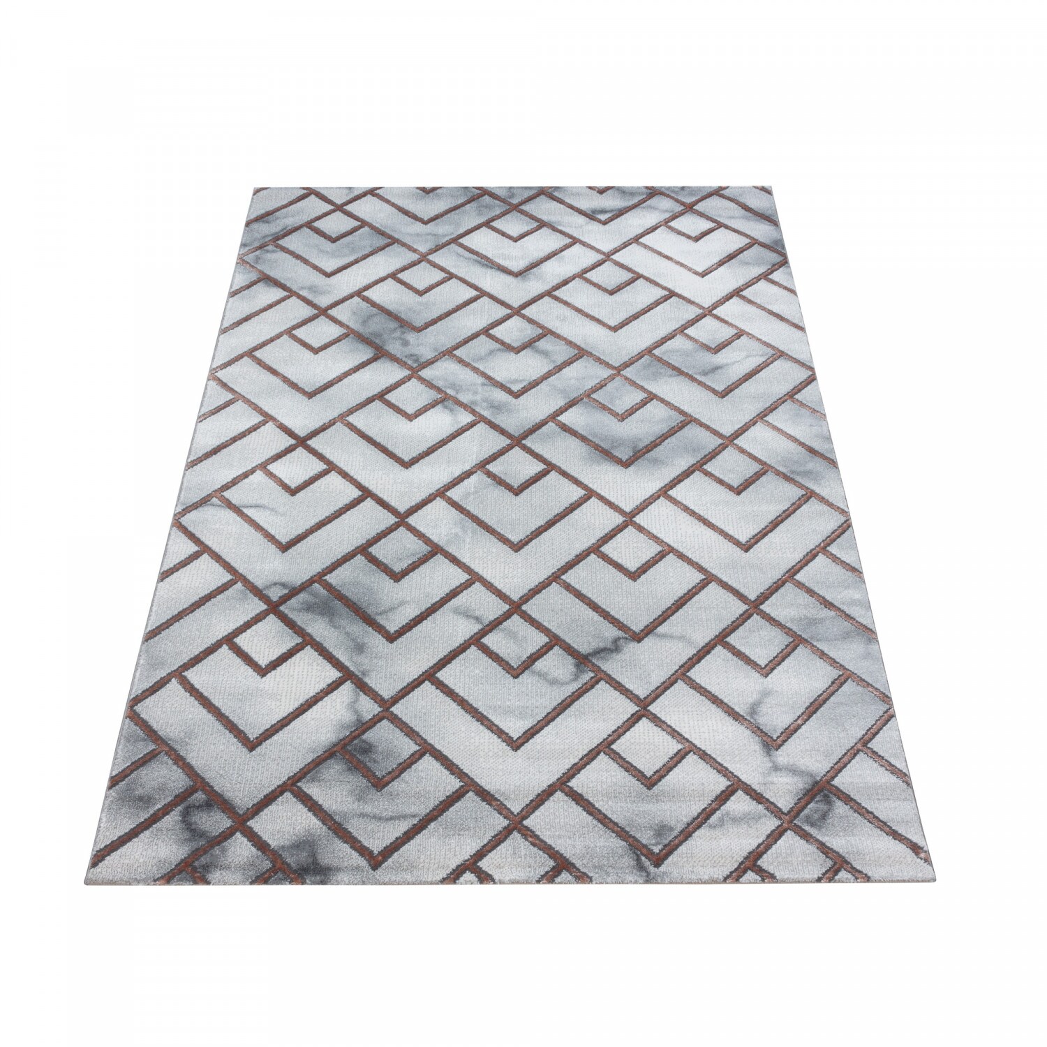 Modern Designer Teppich, Kurzflor Rauten, Marmor Optik, Rechteckig, Pflegeleicht