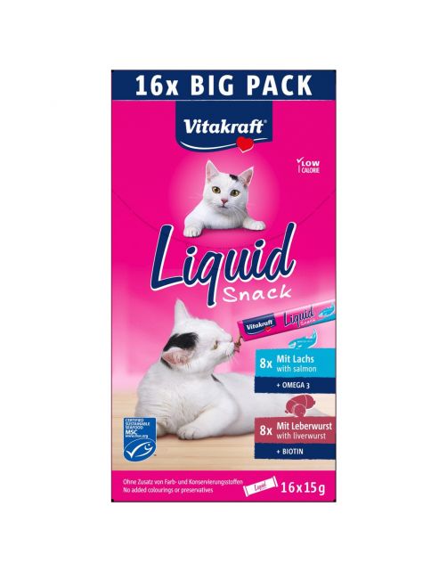 Vitakraft Liquid Snack Multipack - Kattensnack - Leverworst Zalm 16x15 g