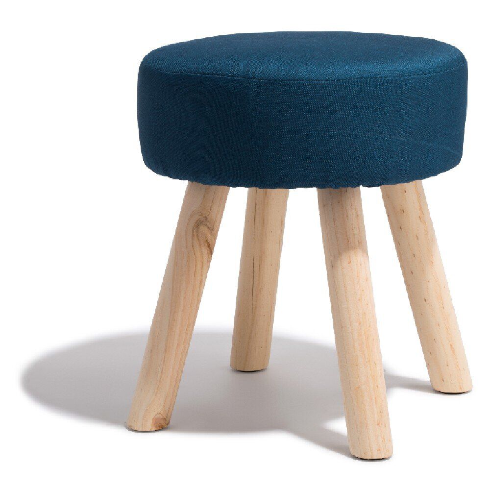 Tabouret Joseph bleu nuit pieds bois