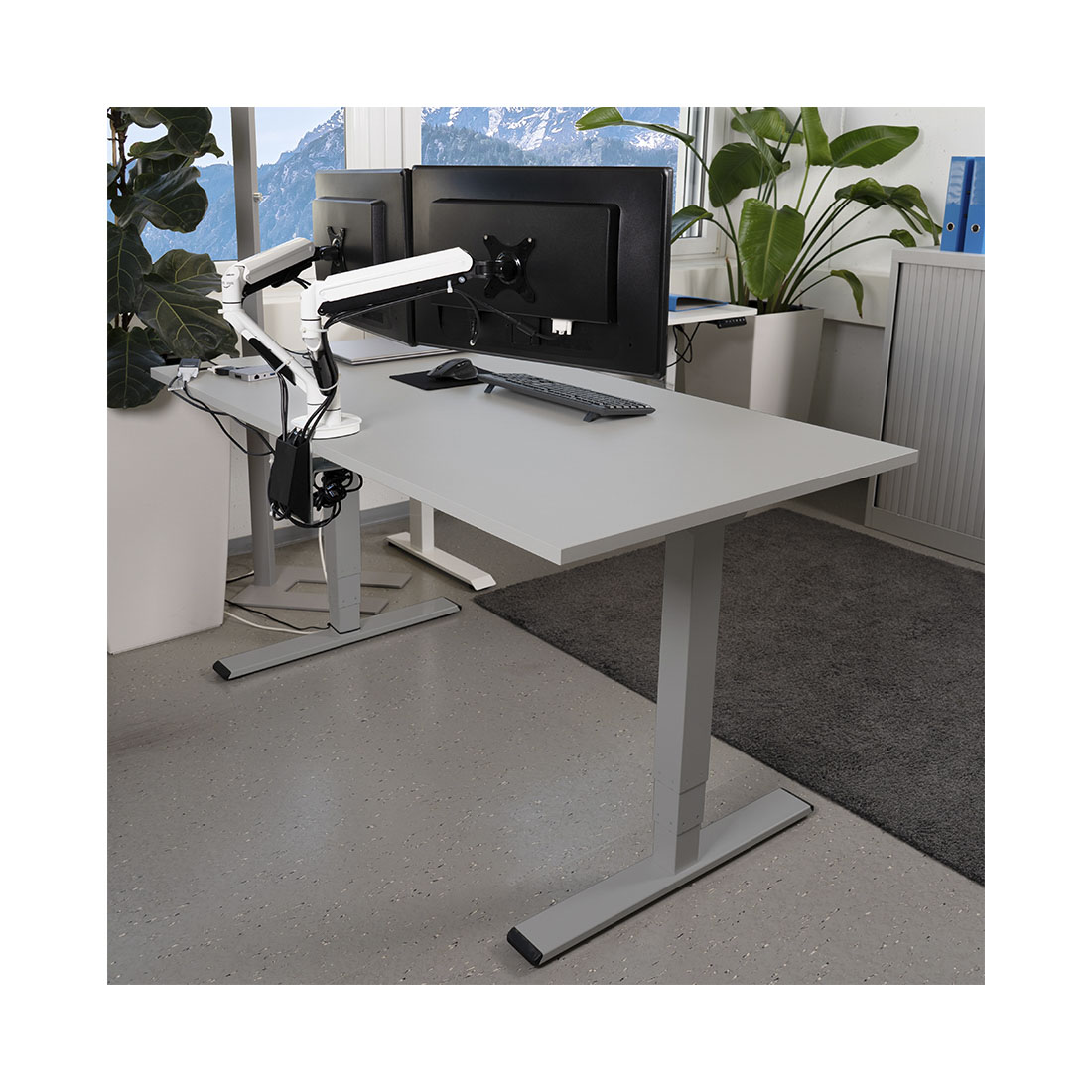 CONTINI höhenverstellbarer Bürotisch 200 x 90 cm weiss / Gestell dunkelgrau
