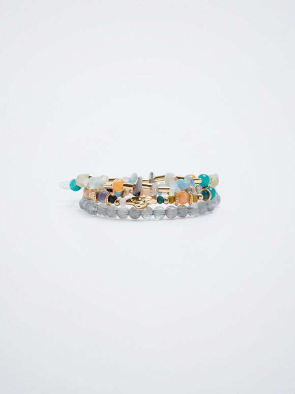Conjunto de pulseiras elásticas com pedra - Multicolorido