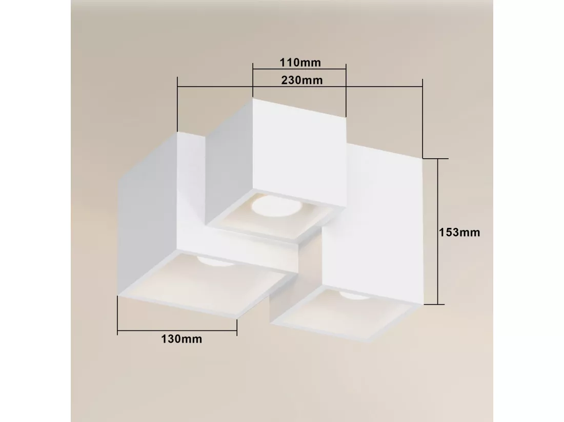 NETTLIFE Spot en saillie blanc GU10 spot en saillie carré 40W plâtre petit plafonnier moderne