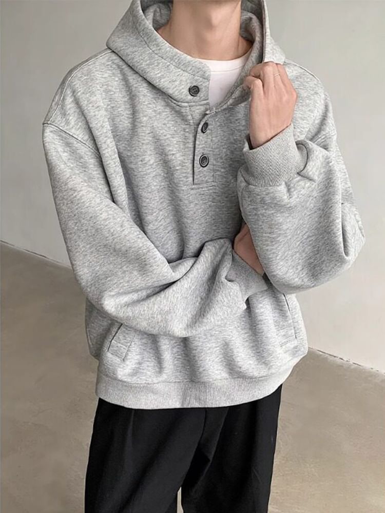 Giuliana - Henley effen hoodie