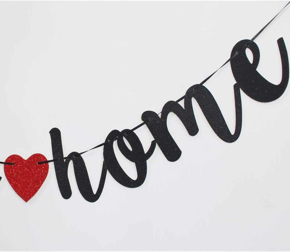 (1m) Welcome Home Girlande Glitzer Party Dekoration Accessoire Banner - Schwarz / Rot